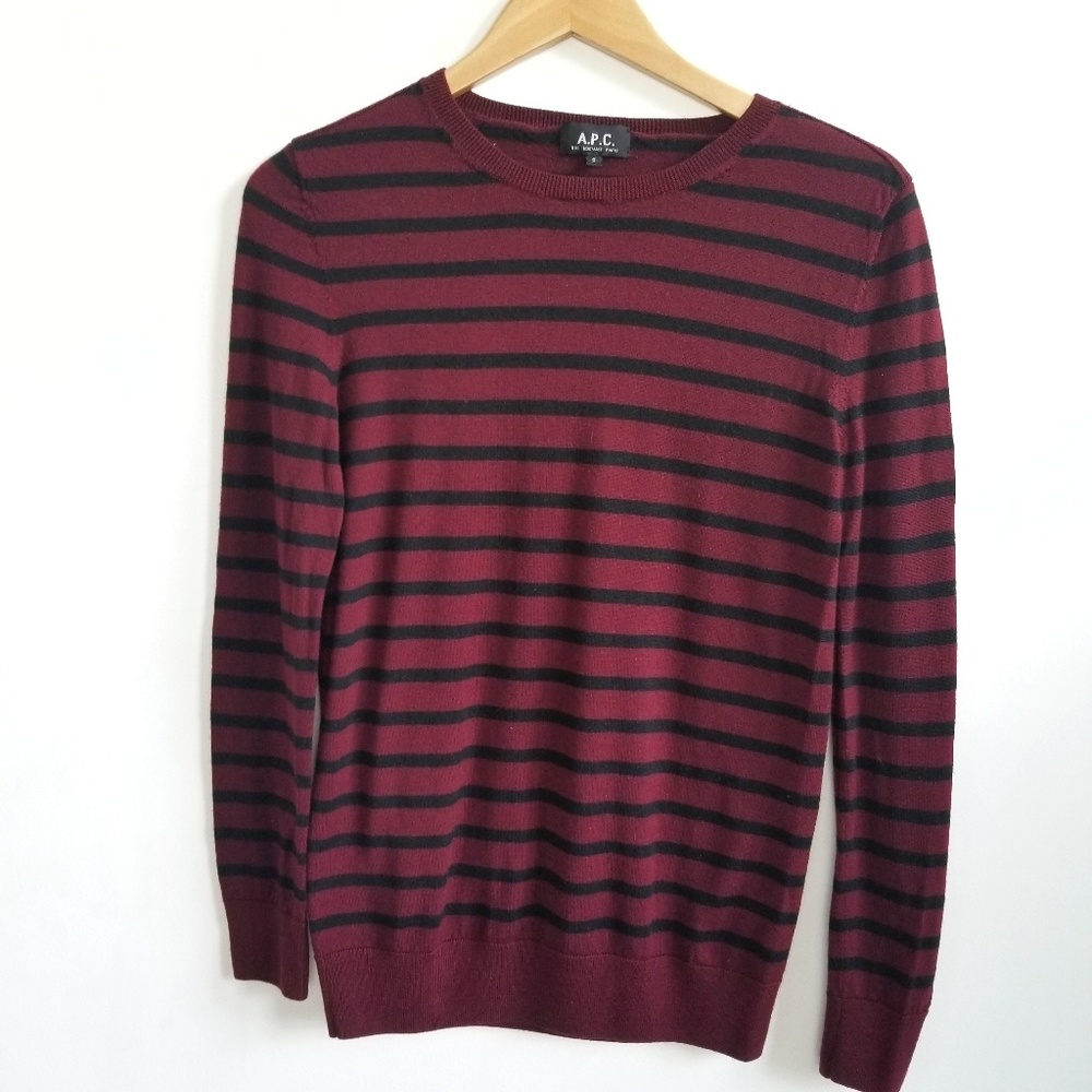 A.P.C. Merino Wool Red and Black Striped Sweater